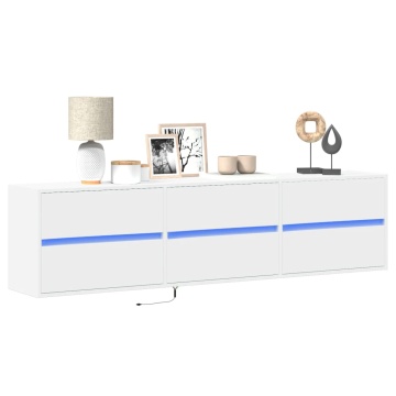 Comodă TV de perete cu lumini LED, alb, 180x31x45 cm - Img 1