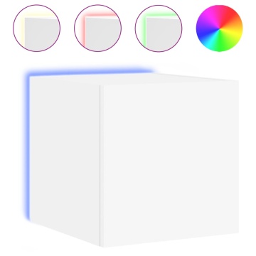 Comodă TV de perete cu lumini LED, alb, 30,5x35x30 cm - Img 2