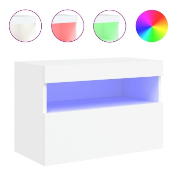 Comodă TV de perete cu lumini LED, alb, 60x30x40 cm - Img 2