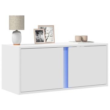 Comodă TV de perete cu lumini LED, alb, 80x31x35 cm - Img 1