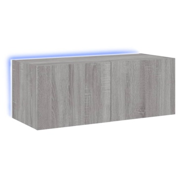 Comodă TV de perete cu lumini LED, gri sonoma, 80x35x31 cm - Img 2