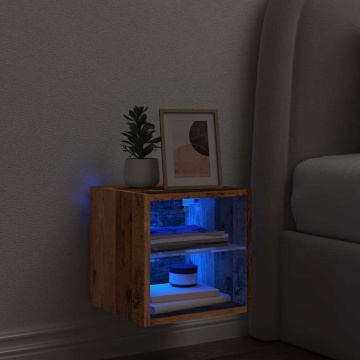 Comodă TV de perete cu lumini LED, lemn vechi, 30x28,5x30 cm - Img 8