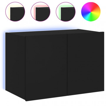 Comodă TV de perete cu lumini LED, negru, 60x35x41 cm - Img 2