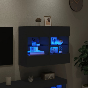 Comodă TV de perete cu lumini LED, negru, 78,5x30x60,5 cm - Img 4