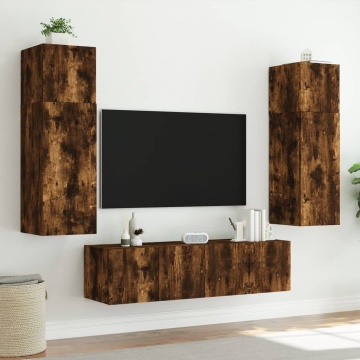 Comodă TV de perete cu lumini LED, stejar fumuriu, 80x35x31 cm - Img 12