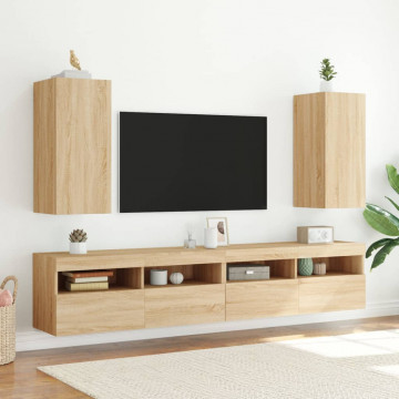 Comodă TV de perete cu lumini LED, stejar sonoma, 30,5x35x70 cm - Img 5