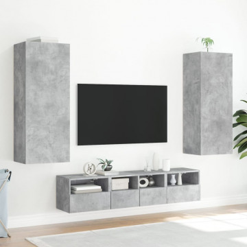 Comodă TV de perete, gri beton, 40,5x30x102 cm, lemn prelucrat - Img 4
