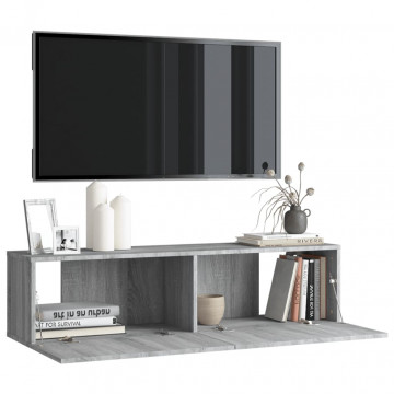 Comodă TV de perete, gri sonoma, 120x30x30 cm, lemn compozit - Img 4