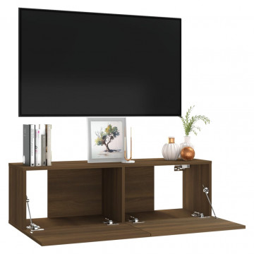 Comodă TV de perete, stejar maro, 100x30x30 cm, lemn prelucrat - Img 4