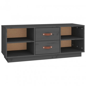 Comodă TV, gri, 100x34x40 cm, lemn masiv de pin - Img 2