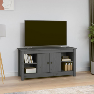 Comodă TV, gri, 103x36,5x52 cm, lemn masiv de pin - Img 1