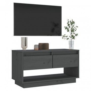 Comodă TV, gri, 74x34x40 cm, lemn masiv de pin - Img 6