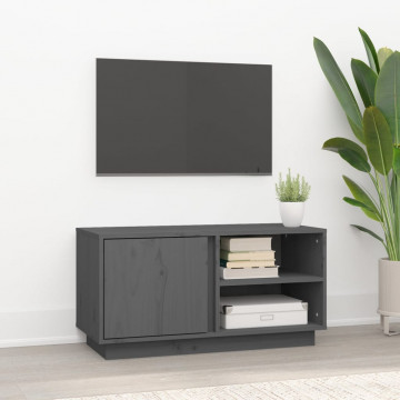 Comodă TV, gri, 80x35x40,5 cm, lemn masiv de pin - Img 1