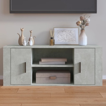 Comodă TV, gri beton, 100x35x40 cm, lemn prelucrat - Img 1