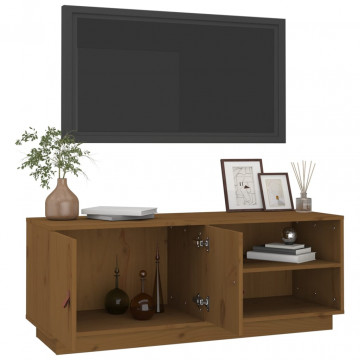 Comodă TV, maro miere, 105x34x40 cm, lemn masiv de pin - Img 8