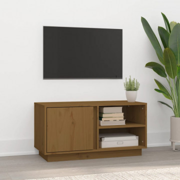 Comodă TV, maro miere, 80x35x40,5 cm, lemn masiv de pin - Img 1