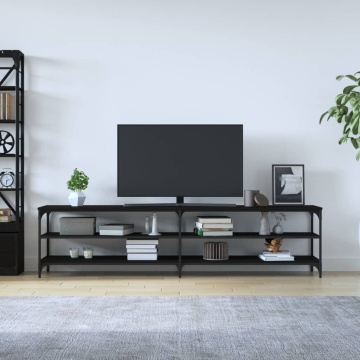 Comodă TV, negru, 200x30x50 cm, lemn prelucrat și metal - Img 3