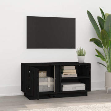 Comodă TV, negru, 80x35x40,5 cm, lemn masiv de pin - Img 3