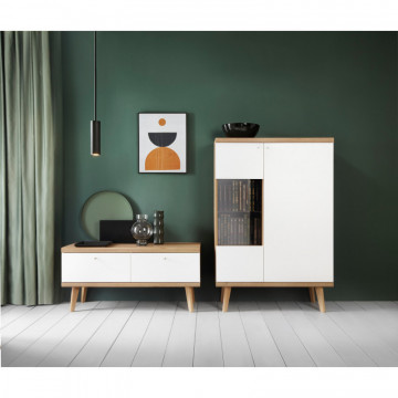 Comoda TV Prime PR01 din stejar Riviera - alb 107 cm 2D - Img 2