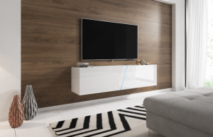 Comoda Tv Slant 160 + Led | White/White High Gloss - Img 1