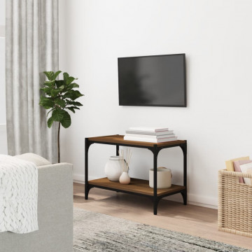 Comodă TV, stejar maro, 60x33x41 cm, lemn prelucrat și oțel - Img 1