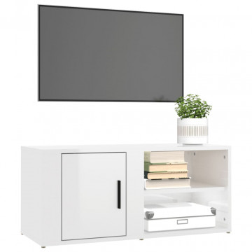 Comode TV, 2 buc., alb extralucios 80x31,5x36 cm lemn prelucrat - Img 4