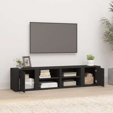 Comode TV, 2 buc., negru, 80x31,5x36 cm, lemn prelucrat - Img 3
