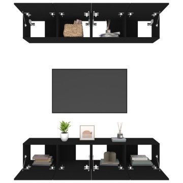 Comode TV, 4 buc., negru, 80x30x30 cm, lemn compozit - Img 8