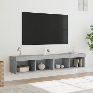 Comode TV cu lumini LED, 2 buc., gri beton, 80x30x30 cm - Img 1