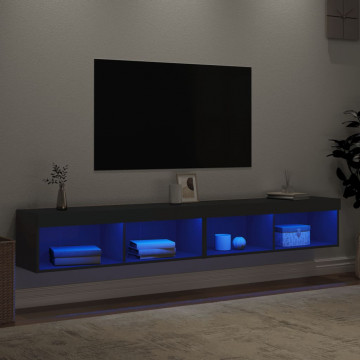 Comode TV cu lumini LED, 2 buc., negru, 100x30x30 cm - Img 4