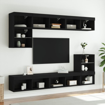 Comode TV cu lumini LED, 2 buc., negru, 60x30x30 cm - Img 3