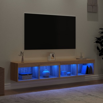 Comode TV cu lumini LED, 2 buc., stejar sonoma, 80x30x30 cm - Img 4
