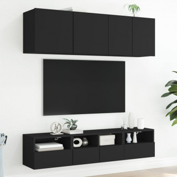 Comode TV de perete, 2 buc., negru, 40x30x30 cm, lemn prelucrat - Img 4