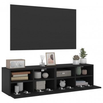 Comode TV de perete, 2 buc., negru, 60x30x30 cm, lemn - Img 8