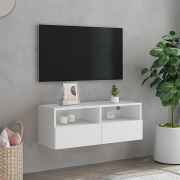 Comode TV de perete, alb, 80x30x30 cm, lemn prelucrat - Img 3
