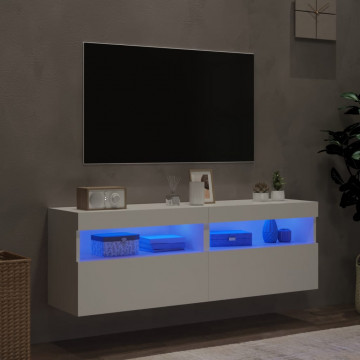 Comode TV de perete cu lumini LED, 2 buc., alb, 60x30x40 cm - Img 4