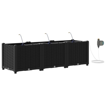 Containere de grădină cu sistem de irigație a apei 3 bucăți Negru - Img 2
