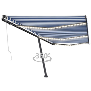 Copertină automată cu senzor vânt&LED, albastru&alb, 600x300 cm - Img 1