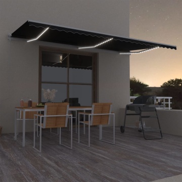 Copertină automată cu senzor vânt & LED, antracit, 600x300 cm - Img 1