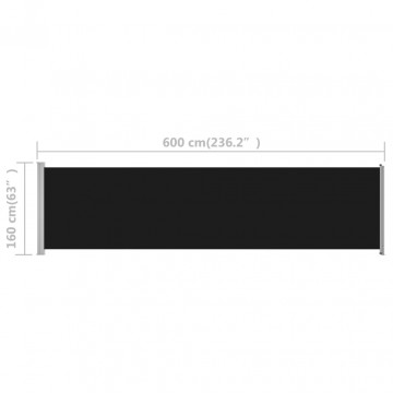 Copertină laterală retractabilă de terasă, negru, 600 x 160 cm - Img 7