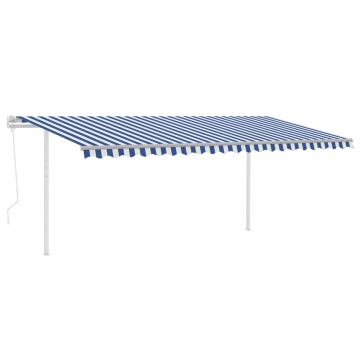 Copertină retractabilă automat, cu stâlpi, albastru&alb 5x3,5 m - Img 2