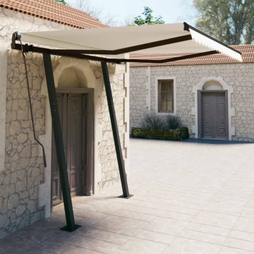 Copertină retractabilă automat cu stâlpi, crem, 3,5x2,5 m - Img 1