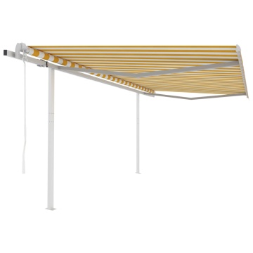 Copertină retractabilă automat, cu stâlpi, galben&alb, 4x3,5 m - Img 1
