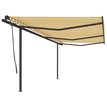 Copertină retractabilă automat, cu stâlpi, galben&alb, 6x3,5 m - Img 1