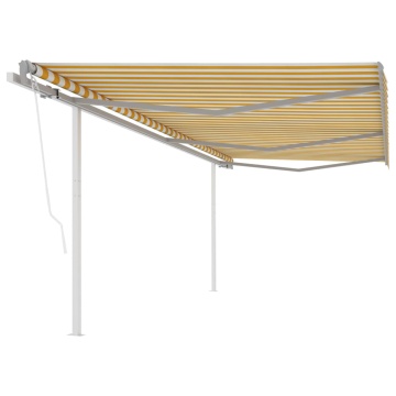 Copertină retractabilă automat, cu stâlpi, galben&alb, 6x3,5 m - Img 1
