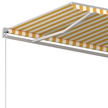 Copertină retractabilă automat, cu stâlpi, galben&alb, 6x3 m - Img 5
