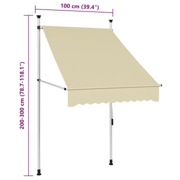 Copertină retractabilă manual, crem, 100 cm - Img 5