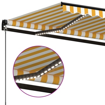 Copertină retractabilă manual cu LED, galben și alb, 450x350 cm - Img 7
