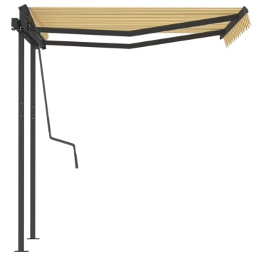 Copertină retractabilă manual cu stâlpi galben&alb 3,5x2,5 m - Img 5