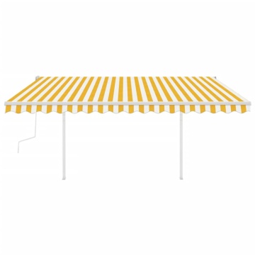 Copertină retractabilă manual, cu stâlpi, galben și alb, 4x3 m - Img 3